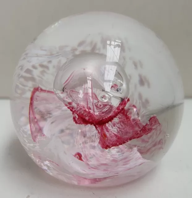 Caithness Moon Crystal Mini Paperweight Pink and White Made in Scotland 5x5.5cm