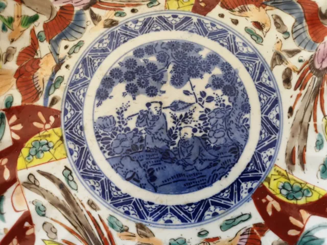 Groß Antik Asien Japan ? (oder China ?) Porzellan Teller D-ca. 30cm Hand Painted 3