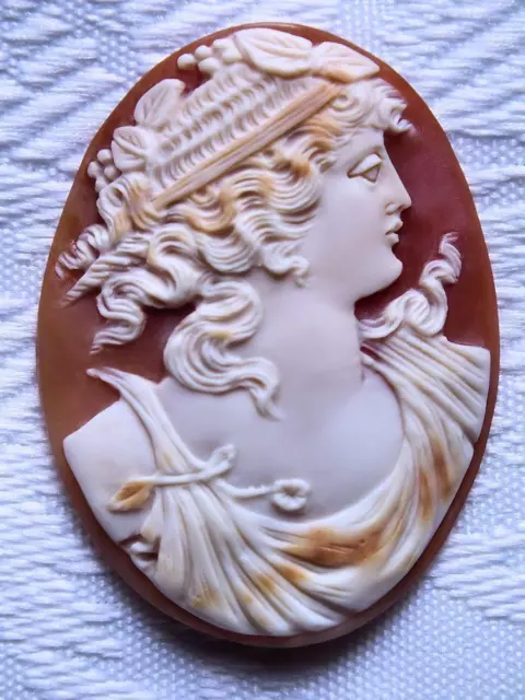 Large Estate Antique Victorian Hand Carved Carnelian Shell Cameo - (Unset) - 2"