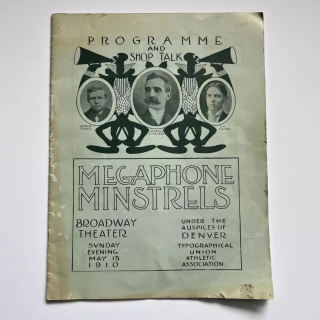 Megaphone Minstrels Programme 1910 Denver Colorado Prohibition Advertising Music