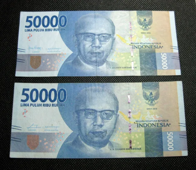 2x 2016 Bank Indonesia 50000 Lima Puluh Ribu Rupiah Used Bank Notes (A Series)