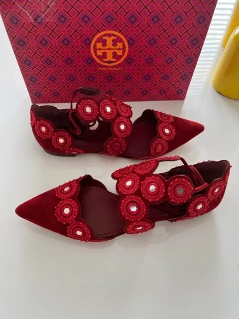 Nwt Tory Burch Yasmin D`orsay Redwood Suede Leather Flat, Size 8.5