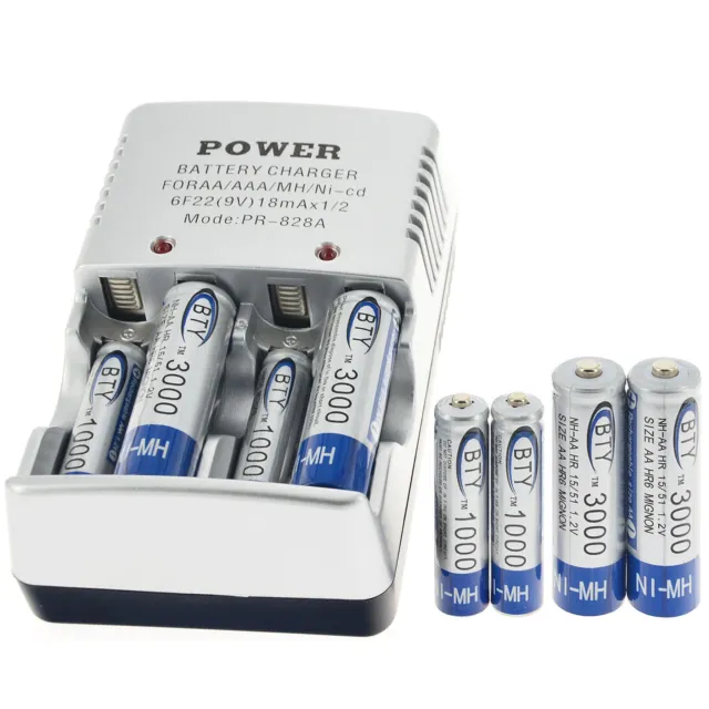 4x AA 3000mAh + 4x AAA 1000mAh BTY NiMH 1.2v Rechargeable Battery + CHARGER AU 2