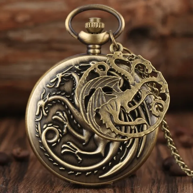 Retro Pocket Watch for Men with Chain Three-headed Dragon Unique Watch Accessory