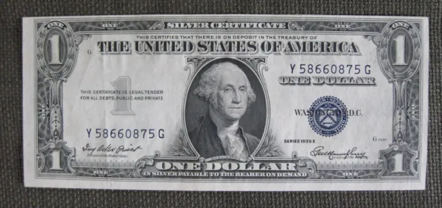 1 Dollar Blue Seal Silver Cert. Error Off Center, Series 1935 E (Y58660875G)