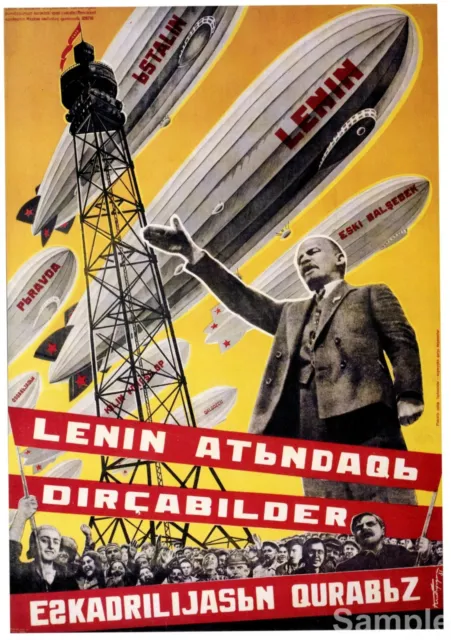 Vintage Russian Soviet Propaganda Lenin Airship Political Poster Art Print A3 A4