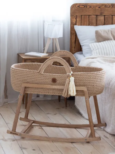 Hand-crocheted Beige Neutral Baby Moses Basket