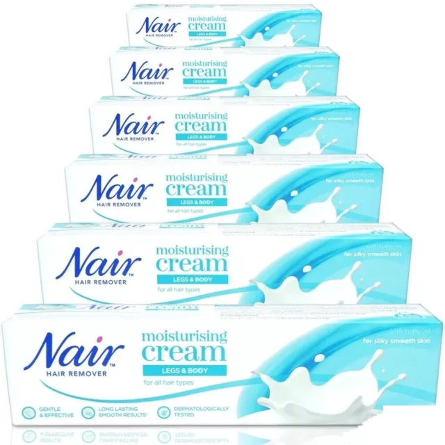 6x Nair MOISTURISING Hair Remover Cream LEGS & BODY For All Hair Type 100ml BLUE