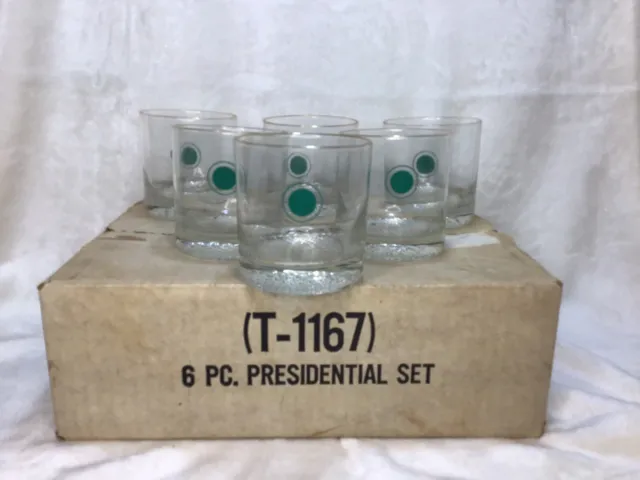 VTG 1960s MID Century Modern Circle Barware Rock Glasses Presidential Set Of 6