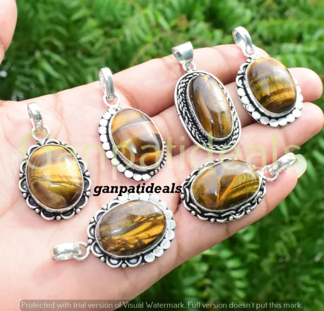 BULK SALE !! Tiger Eye Gemstone Pendants Wholesale Lot 925 Silver Plated Jewelry