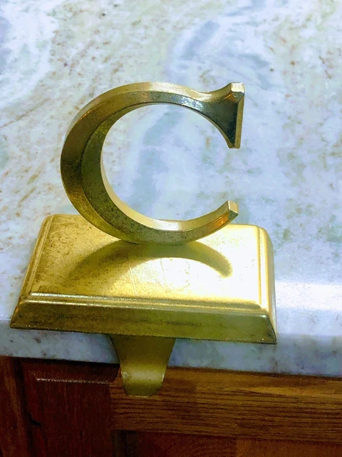 Letter Initial C Gold Monogram Stocking Holder. 6x5inches. ShipN24Hours.