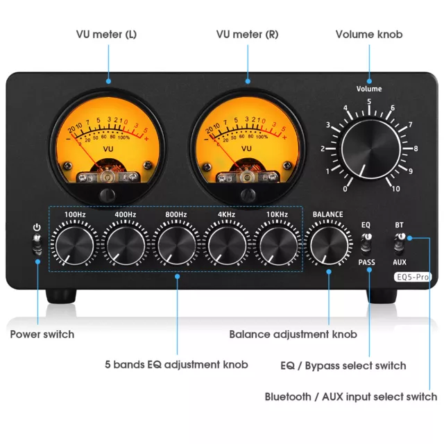 Douk Audio EQ5 PRO 5-Band Bluetooth Vorverstärker EQ Equalizer mit VU Meter 2