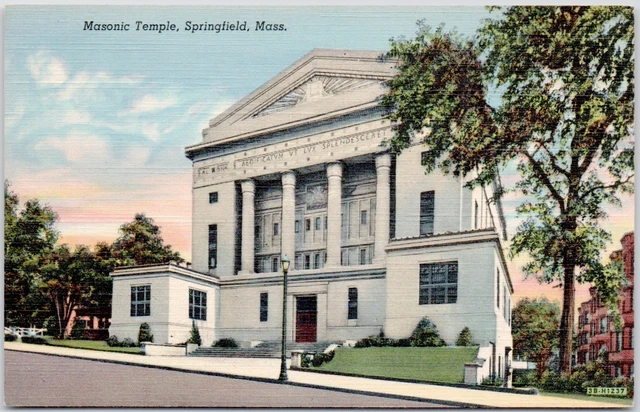 Masonic Temple Springfield Massachusetts Building Linen USA Vintage Postcard