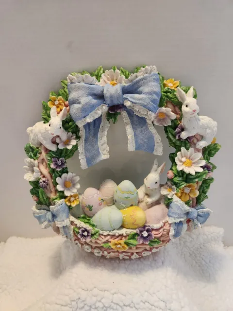 VTG 13" Hand Painted Easter Chalkware Wreath Bunny Holiday Seasonal Spring