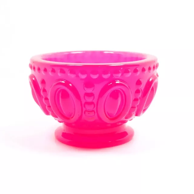 Small Handmade Neon Pink Resin Decorative Footed Bowl with Oval and Dot Pattern