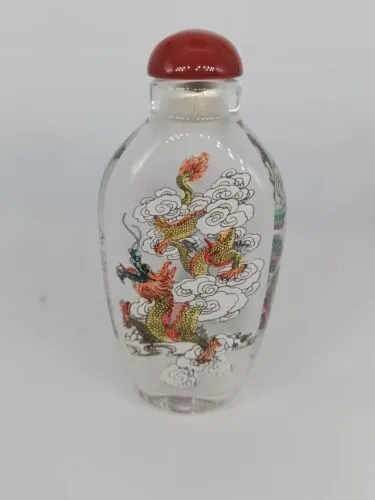 Chinese Old Beijing Glaze Inside Painting Snuff Bottle Painted Dragon Pattern