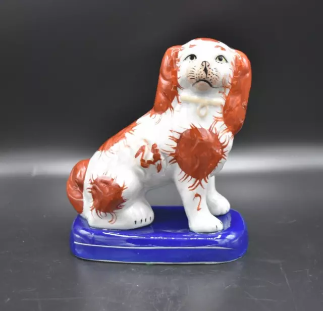 Cavalier King Charles Russet & White Spaniel Dog Blue Cushion Ceramic Figurine
