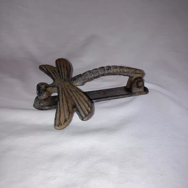 6" Vintage Door Knocker Dragonfly Insect Shaped Heavy Coated Cast Iron Metal