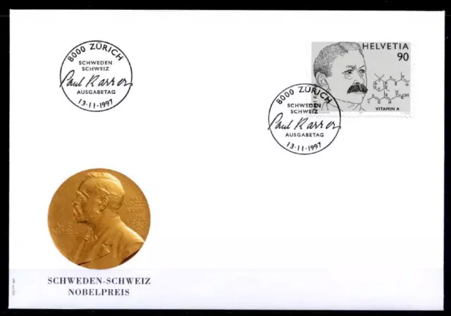 Nobepreisträger (1937) Biochemiker Paul Karrer (1889-1971). FDC. Schweiz 1997