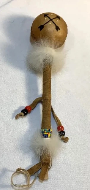Native American Ceremonial Rawhide Rattle 8"