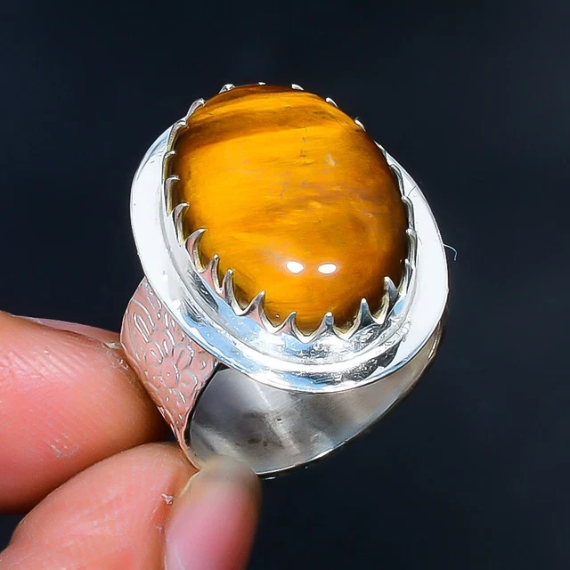 Tiger Eye Gemstone Handmade 925 Sterling Silver Jewelry Ring Size 6.5 A474