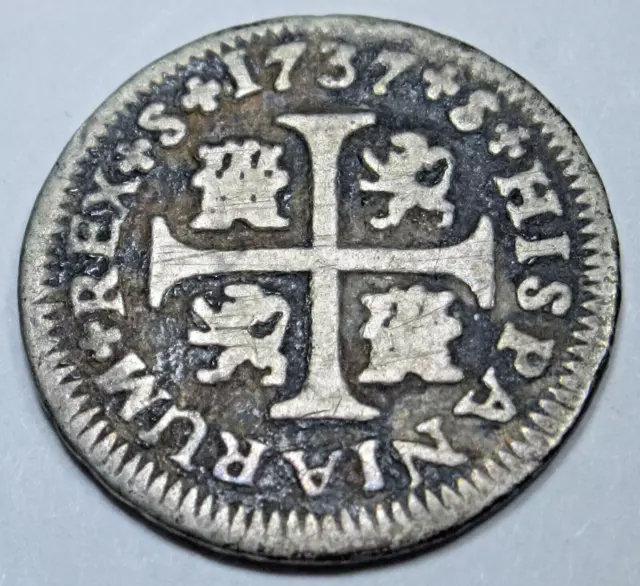 1737 Spanish Silver 1/2 Reales Antique Colonial Cross 1700s Pirate Treasure Coin