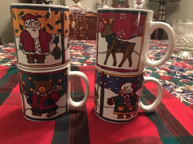 Majesticware Holiday Mug Collection Christmas Mugs Set of 4, 12 oz Ceramic 1998