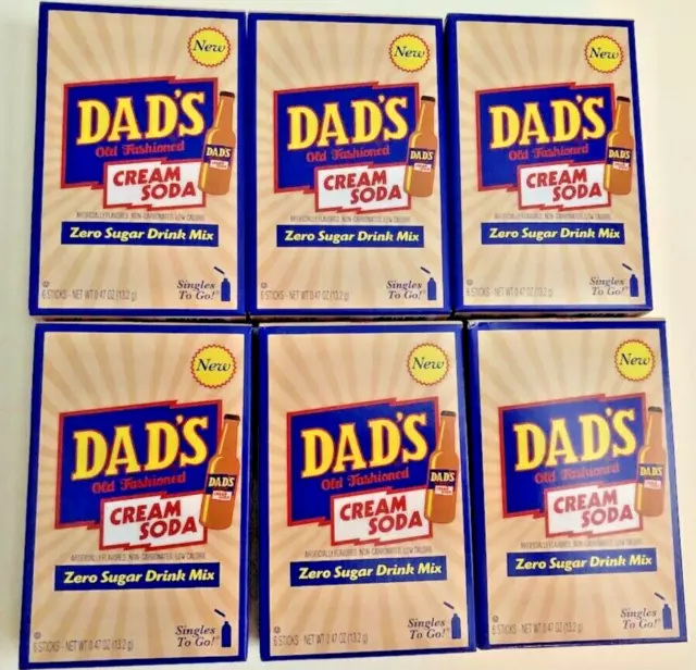 6 Boxes Dad's CREAM SODA Sugar Free Drink Mix Singles To Go Sticks (36 Packets)