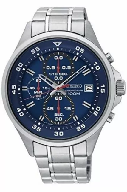 SEIKO NEO SPORTS Mens Chronograph Watch Blue Dial Uk Worldwide