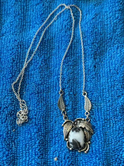 Sterling Silver Native American White Buffalo Pendant Drop Necklace Signed A 20”