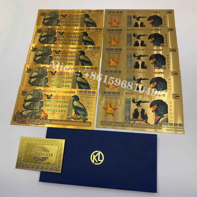 New 10pcs Zimbabwe One Trillion Yottalillion Dollars Gold Foil Banknote For Gift
