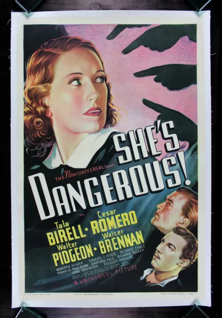 SHE'S DANGEROUS ! * CineMasterpieces ORIGINAL VINTAGE BAD GIRL MOVIE POSTER 1936