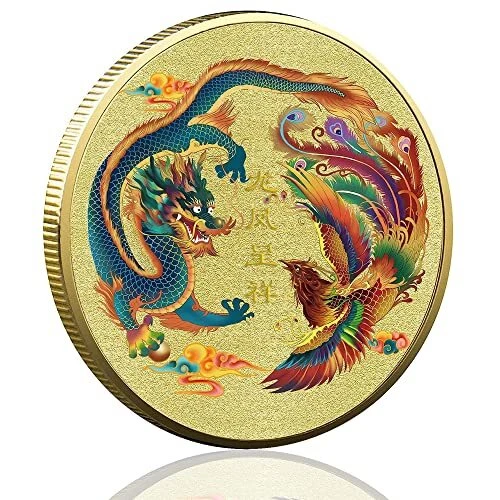 Chinese Mythical Creature Loong and Phoenix Lucky Coin - Antique Collectible