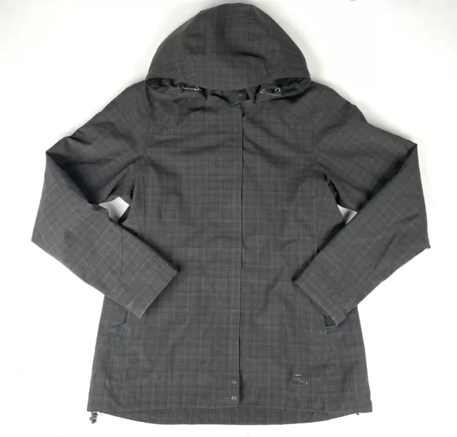 REI E1 Elements Womens Windbreaker Rain Jacket Sz Medium Hooded Zip Button Gray
