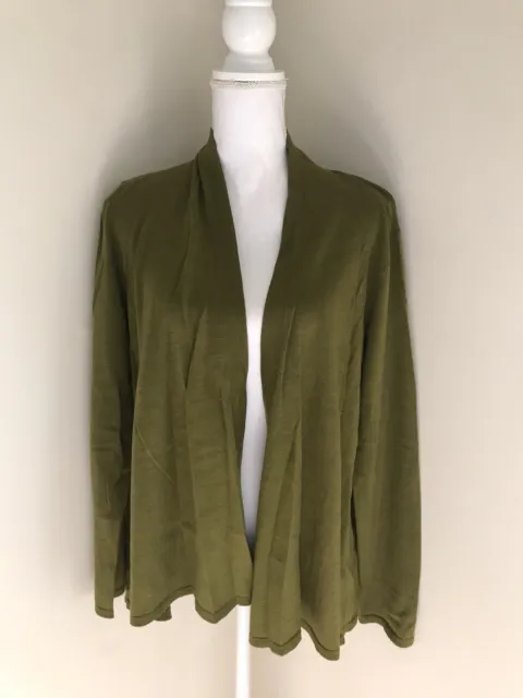 Eileen Fisher Women's Open Front 100% Merino Wool ￼￼ ￼Cardigan Green Size L