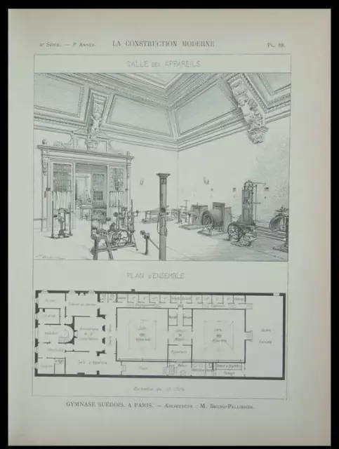 Paris, Gymnase Suedois - 1898 - Planche Architecture - Bruno-Pelissier