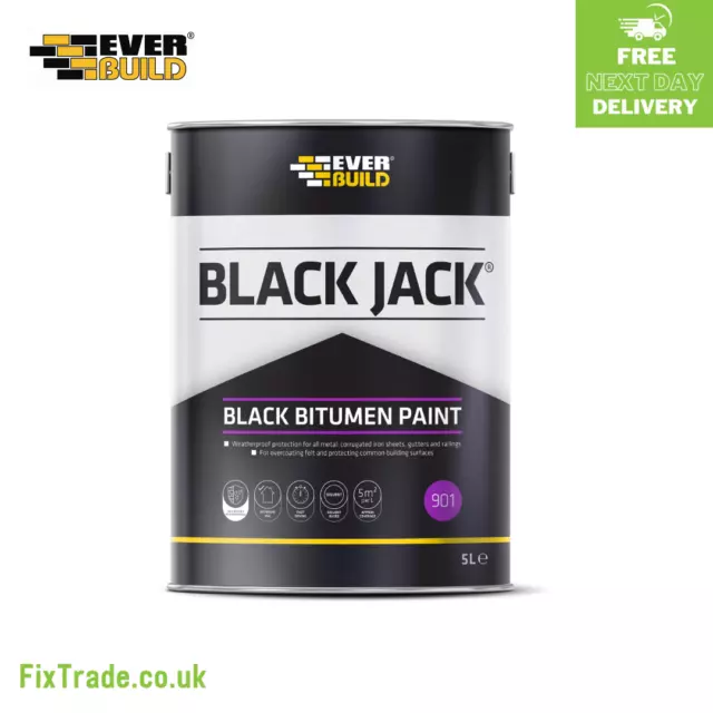 901 Black Bitumen Paint | Everbuild Black Jack | Weatherproof Protection | 5 L