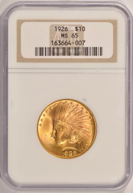 1926 $10 Gold Indian Eagle Coin NGC MS65 Pre-1933 Gold