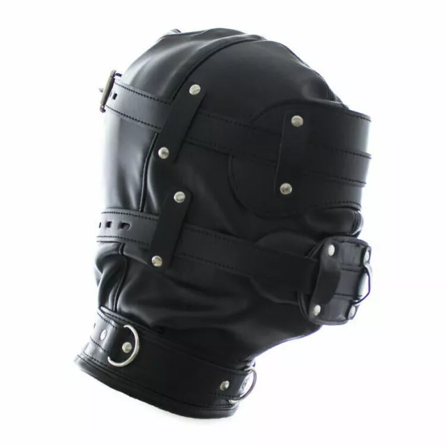 Gag Mask Head Harness Hood Plug Lockable Riding Sex Bondage Hood Fetish Gimp Toy