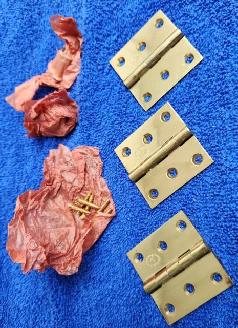 NOS 1920's NORWALK LOCK CO.  cast brass 2" x 2" butt hinges - Beautiful!