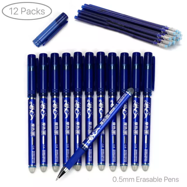 12pc Erasable Pen with 20 Refills 0.5mm Gel Ink Pens School Office Stationery