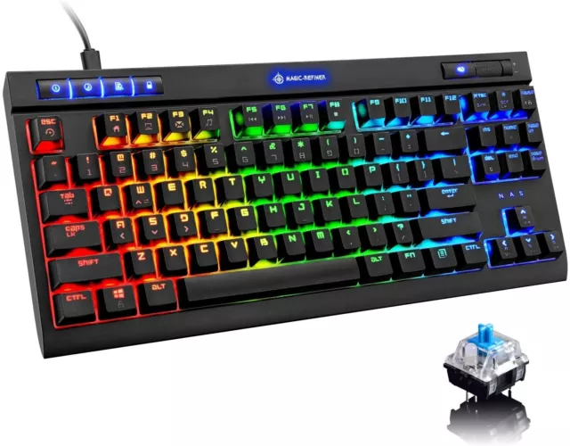 Black Wired 87 Keys Mechanical Gaming Keyboard RGB Backlit Type-C For PC Mac PS4
