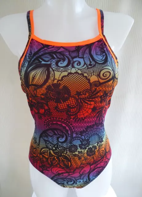 BNWoT Maru multicoloured UPF50+ lined front swimming costume Size 10 Label 34