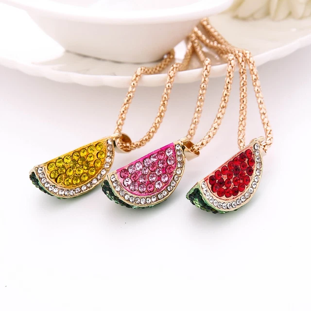 Fashion Women Charm Colorful Crystal Watermelon Rhinestone Cute Pendant Sweater