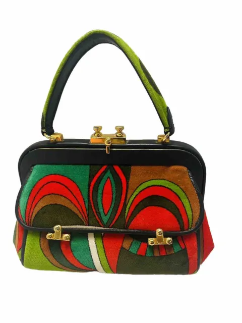 EMILIO PUCCI By Jana - Vintage 60s Velvet Handbag Satchel Psychedelic Mod Purse