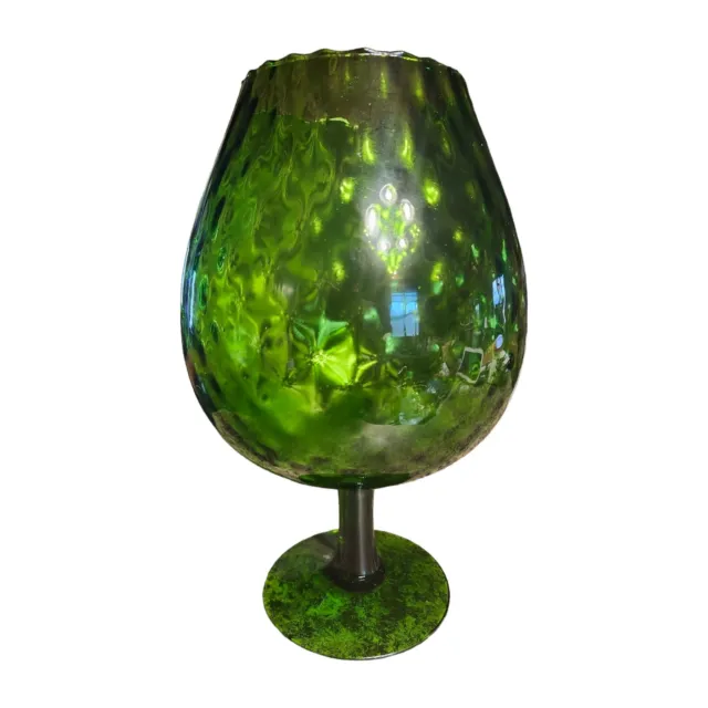 Vtg MCM Empoli Italian Green Large 12"  Fish Bowl Vase  Art Glass Diamond Optic