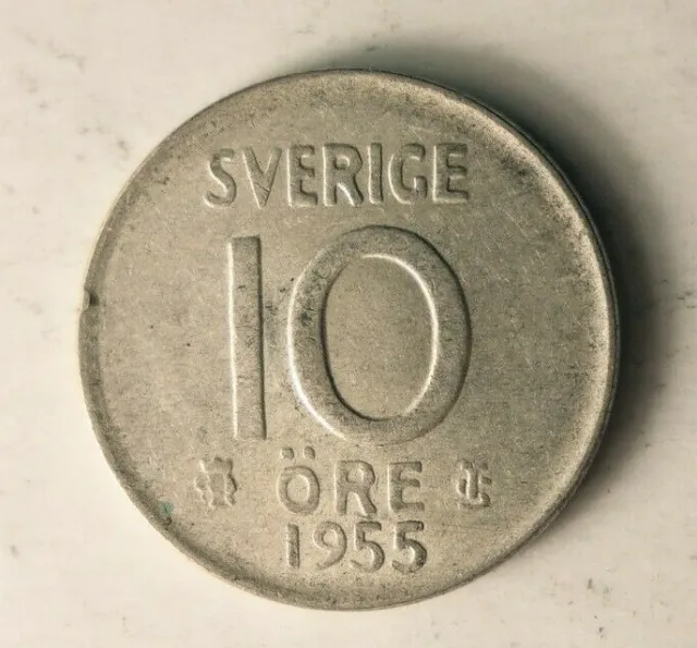 1955 Sweden 10 ORE - Great Collectible Sweden Silver Bin A