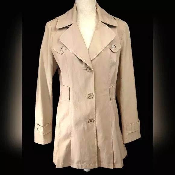 Via Spiga Trench Coat Womens Large Beige Sand Skirted Jacket Hood *no Belt*