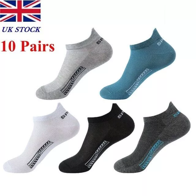 10 Pairs Mens Cushioned Sport Ankle Low Cut Trainer Cotton Socks For Running