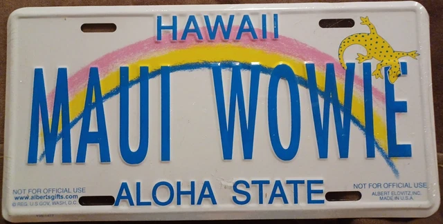 Maui Wowie Gag Gift License Plate Wall Decor Hawaii Aloha Novelty